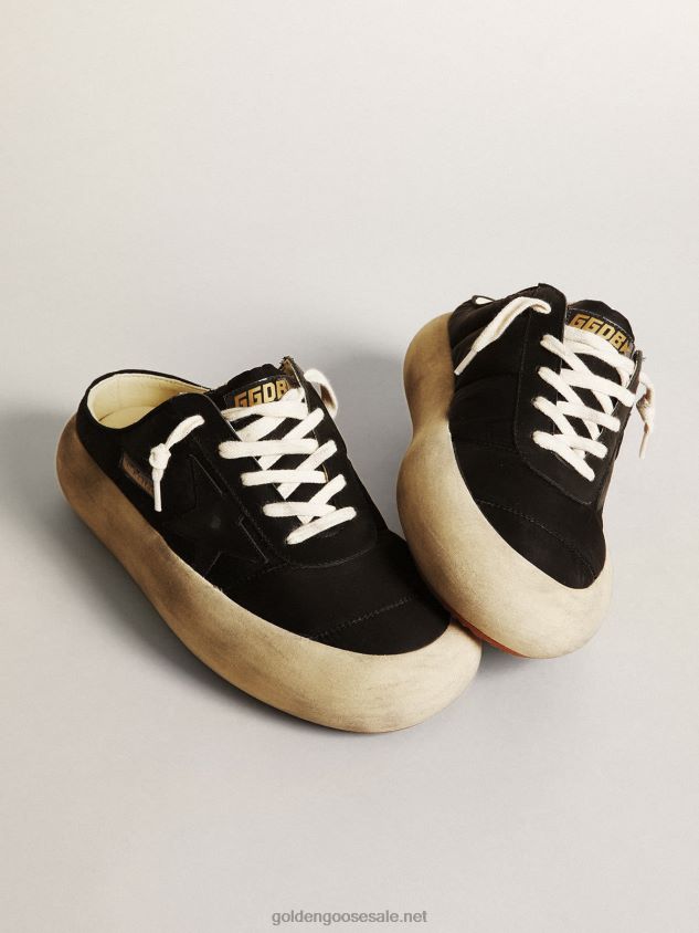 Space-Star Sabots in black nylon with black leather star FN20N173 Women Golden Goose