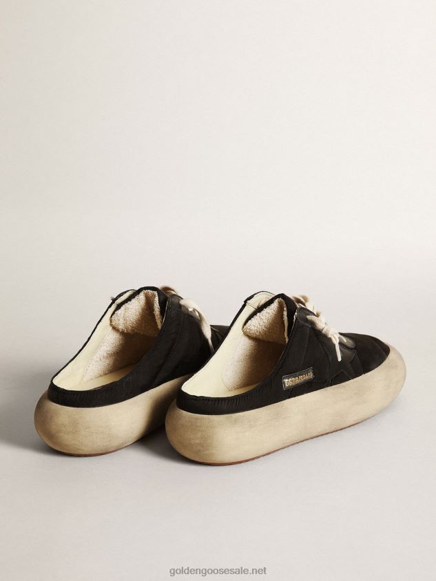 Space-Star Sabots in black nylon with black leather star FN20N173 Women Golden Goose