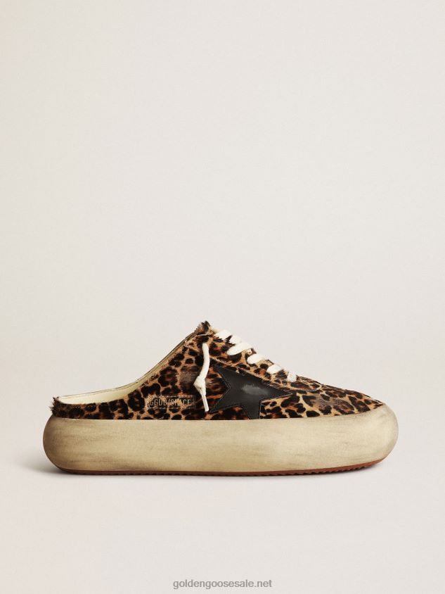 Space-Star Sabots in leopard-print pony skin with black leather star FN20N149 Women Golden Goose