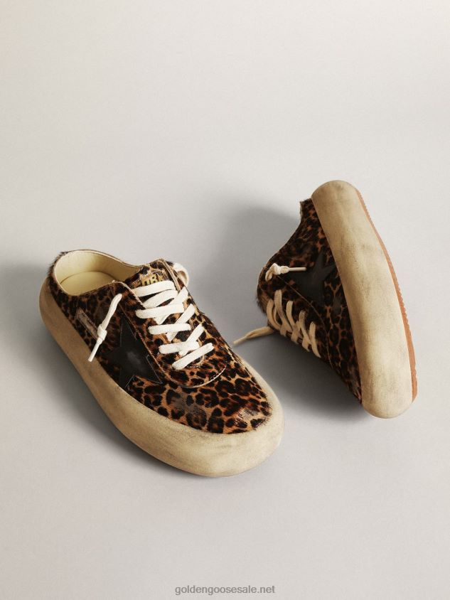 Space-Star Sabots in leopard-print pony skin with black leather star FN20N149 Women Golden Goose