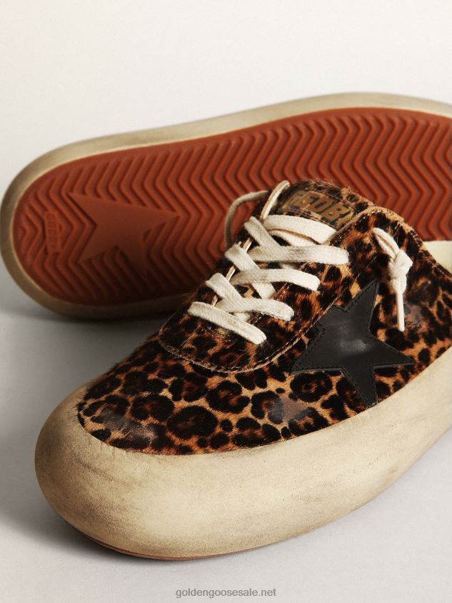 Space-Star Sabots in leopard-print pony skin with black leather star FN20N149 Women Golden Goose
