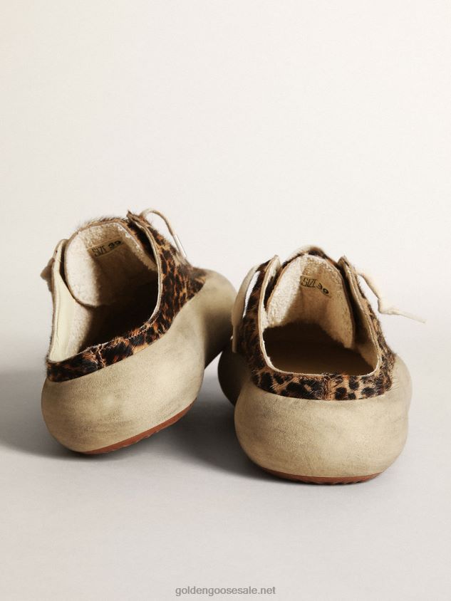 Space-Star Sabots in leopard-print pony skin with black leather star FN20N149 Women Golden Goose