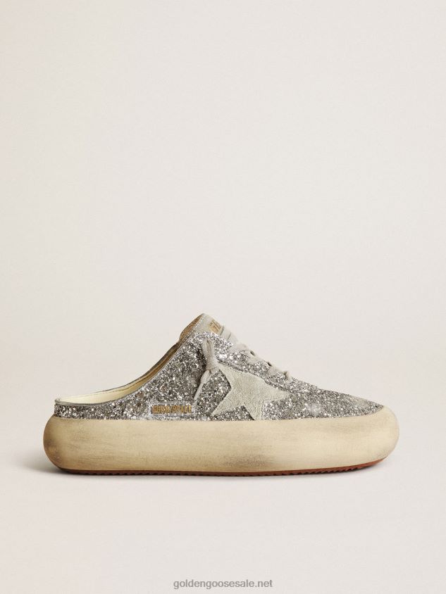 Space-Star Sabots in silver glitter with ice-gray suede star and tongue FN20N148 Women Golden Goose