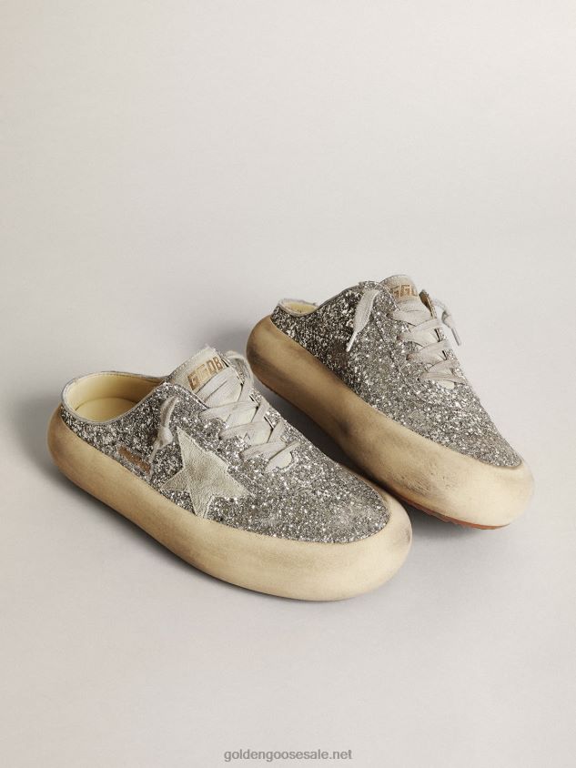 Space-Star Sabots in silver glitter with ice-gray suede star and tongue FN20N148 Women Golden Goose