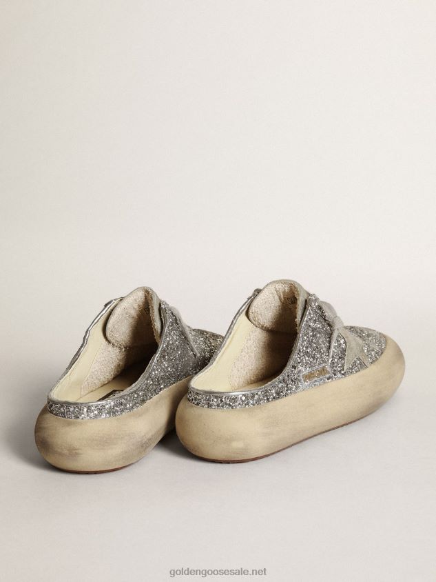 Space-Star Sabots in silver glitter with ice-gray suede star and tongue FN20N148 Women Golden Goose