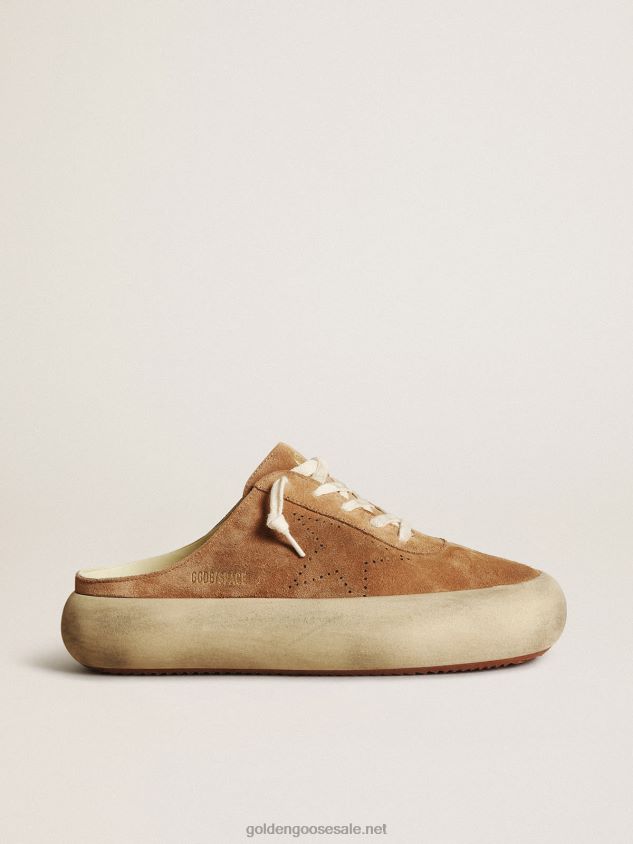 Space-Star Sabots in tobacco-colored suede with perforated star FN20N150 Women Golden Goose
