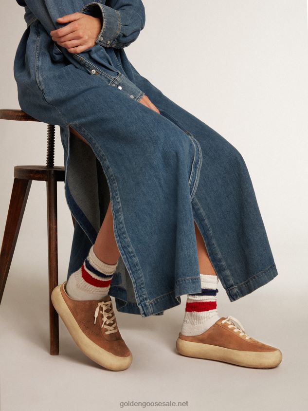 Space-Star Sabots in tobacco-colored suede with perforated star FN20N150 Women Golden Goose