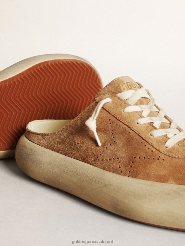 Space-Star Sabots in tobacco-colored suede with perforated star FN20N150 Women Golden Goose