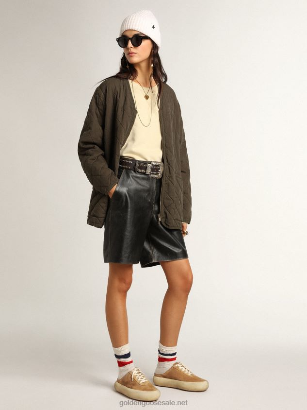 Space-Star Sabots in tobacco-colored suede with perforated star FN20N150 Women Golden Goose