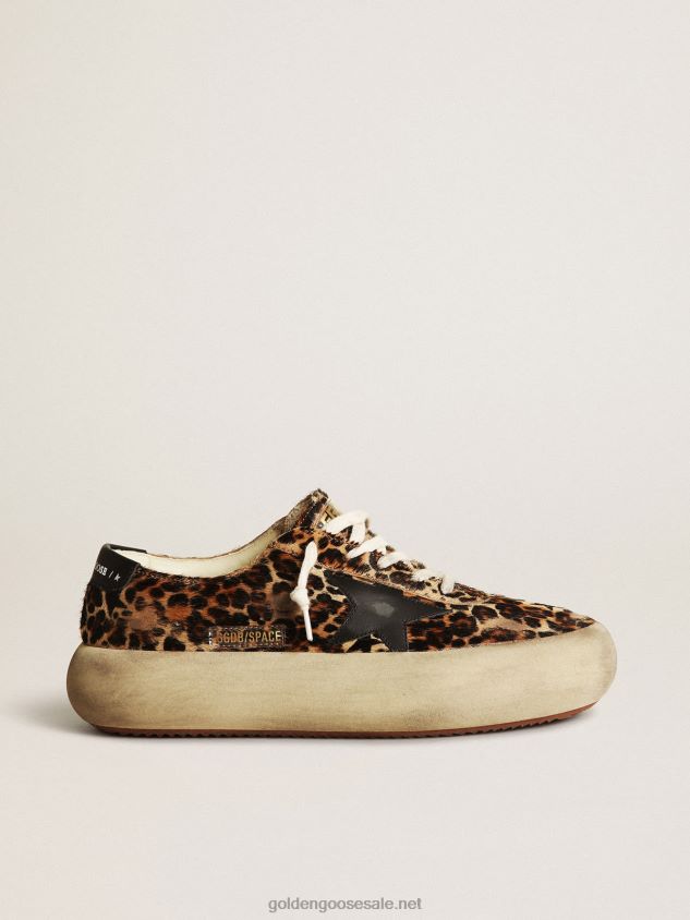 Space-Star shoes in leopard-print pony skin with black leather star and heel tab FN20N174 Women Golden Goose
