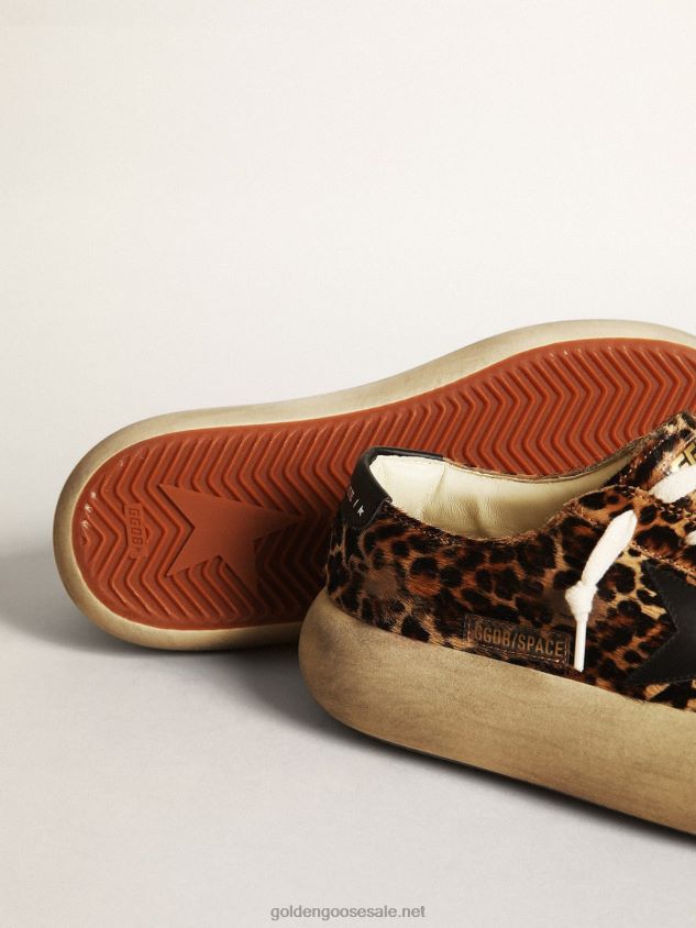 Space-Star shoes in leopard-print pony skin with black leather star and heel tab FN20N174 Women Golden Goose