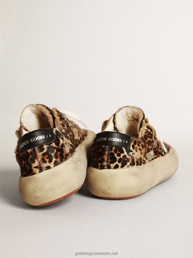 Space-Star shoes in leopard-print pony skin with black leather star and heel tab FN20N174 Women Golden Goose