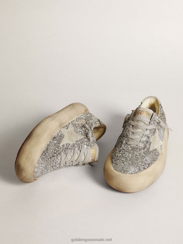 Space-Star shoes in silver glitter with ice-gray suede star and heel tab FN20N212 Women Golden Goose