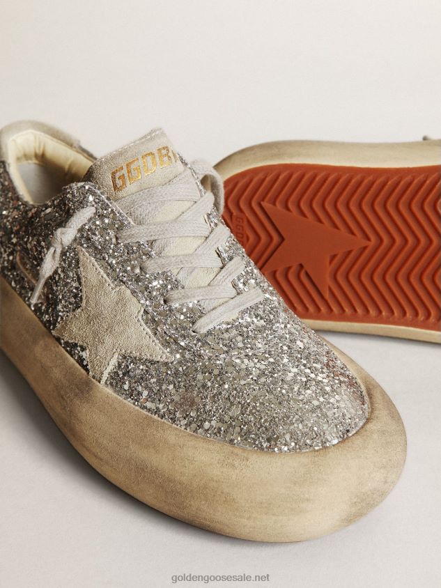 Space-Star shoes in silver glitter with ice-gray suede star and heel tab FN20N212 Women Golden Goose