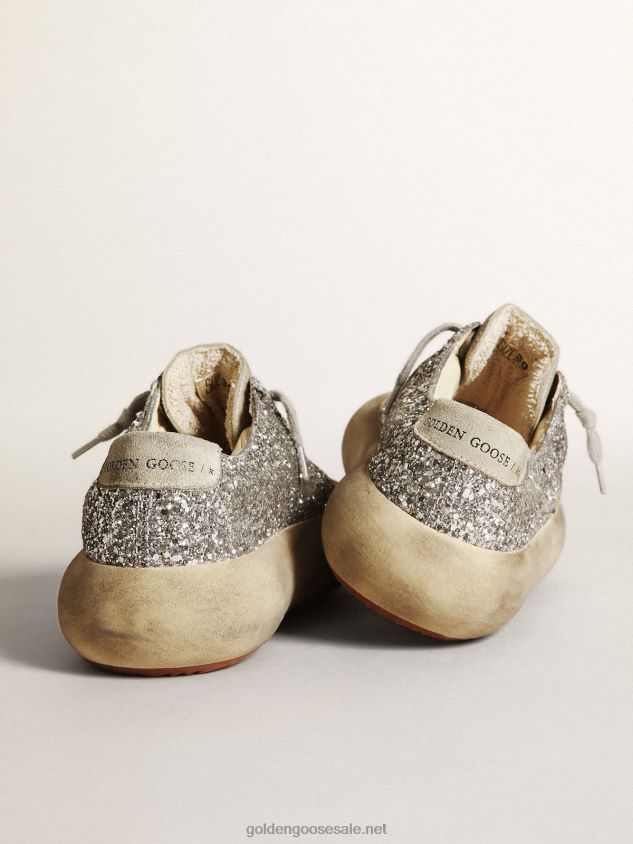 Space-Star shoes in silver glitter with ice-gray suede star and heel tab FN20N212 Women Golden Goose