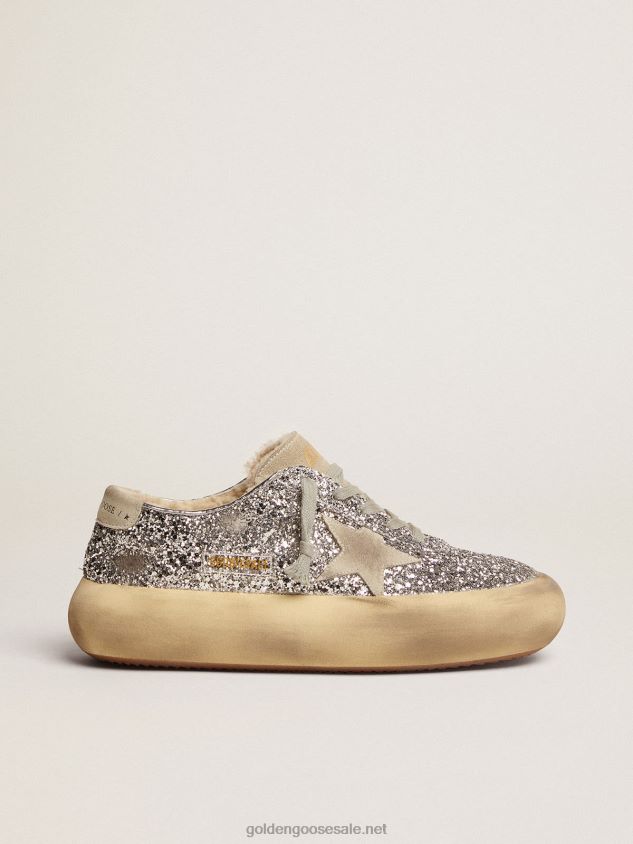 Space-Star shoes in silver glitter with shearling lining FN20N177 Women Golden Goose