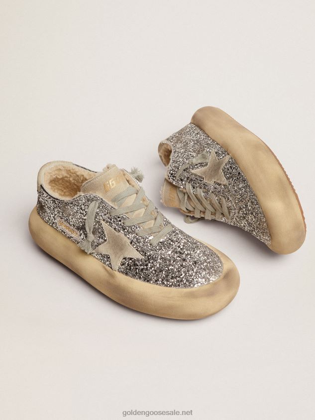 Space-Star shoes in silver glitter with shearling lining FN20N177 Women Golden Goose