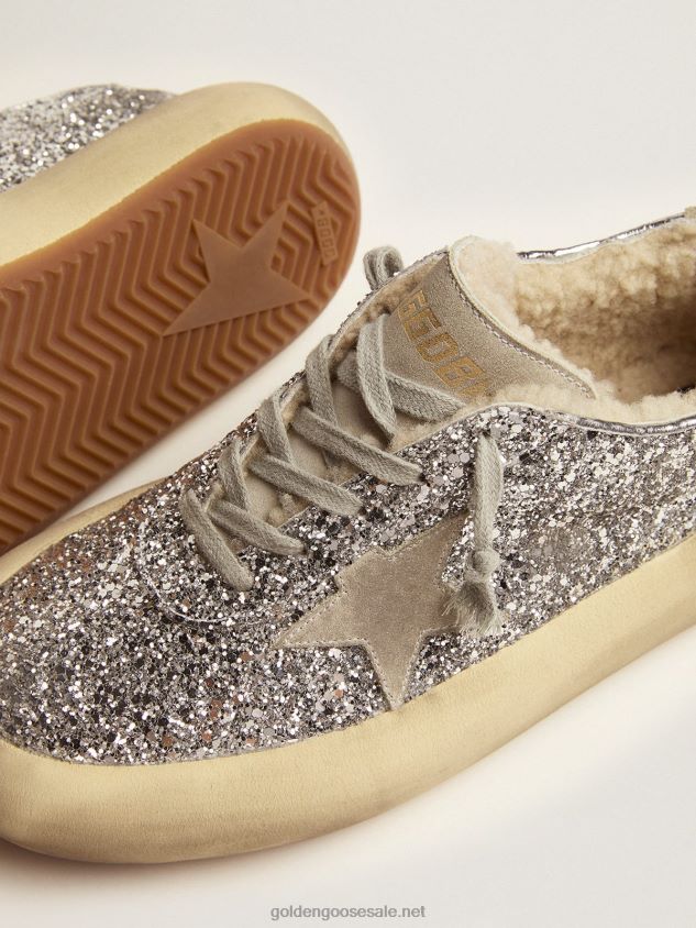 Space-Star shoes in silver glitter with shearling lining FN20N177 Women Golden Goose