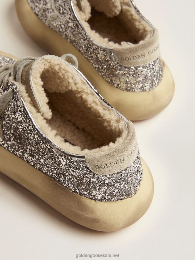 Space-Star shoes in silver glitter with shearling lining FN20N177 Women Golden Goose
