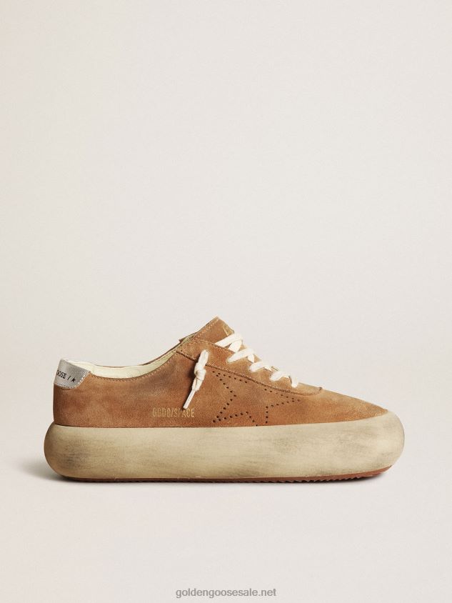 Space-Star shoes in tobacco-colored suede with perforated star and silver metallic leather heel tab FN20N236 Women Golden Goose