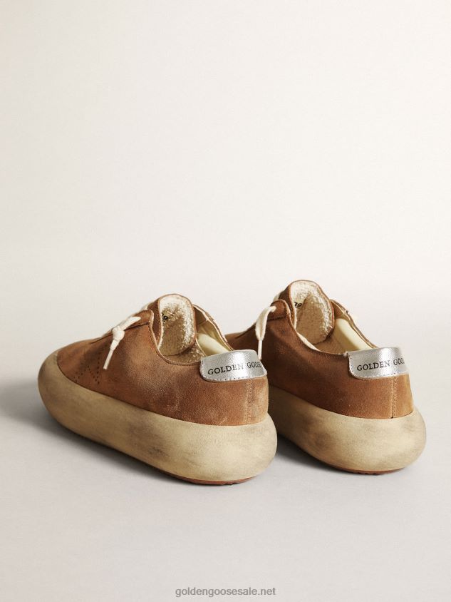 Space-Star shoes in tobacco-colored suede with perforated star and silver metallic leather heel tab FN20N236 Women Golden Goose