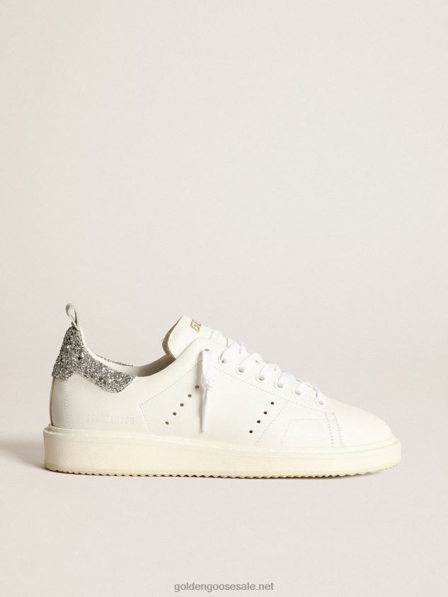 Starter sneakers in white leather with silver glitter heel tab FN20N27 Women Golden Goose