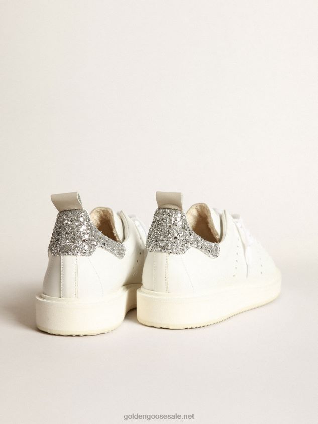 Starter sneakers in white leather with silver glitter heel tab FN20N27 Women Golden Goose