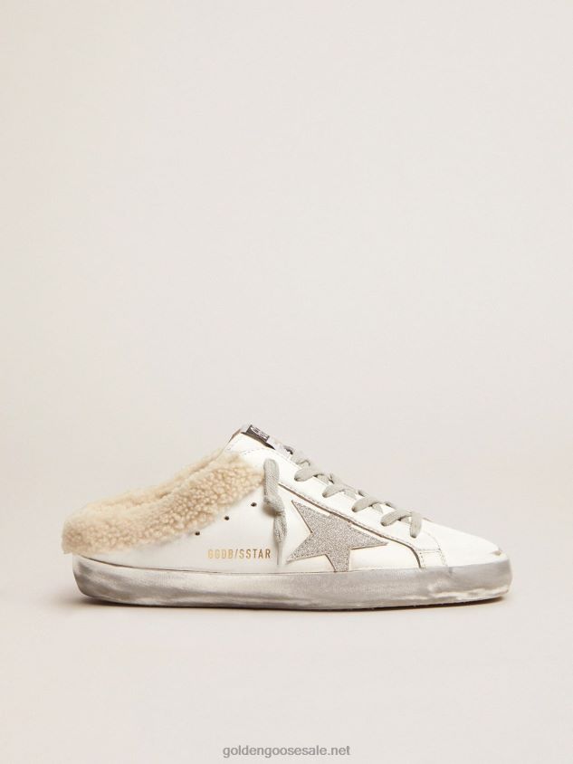 Super-Star Sabots in white leather with shearling lining FN20N96 Women Golden Goose
