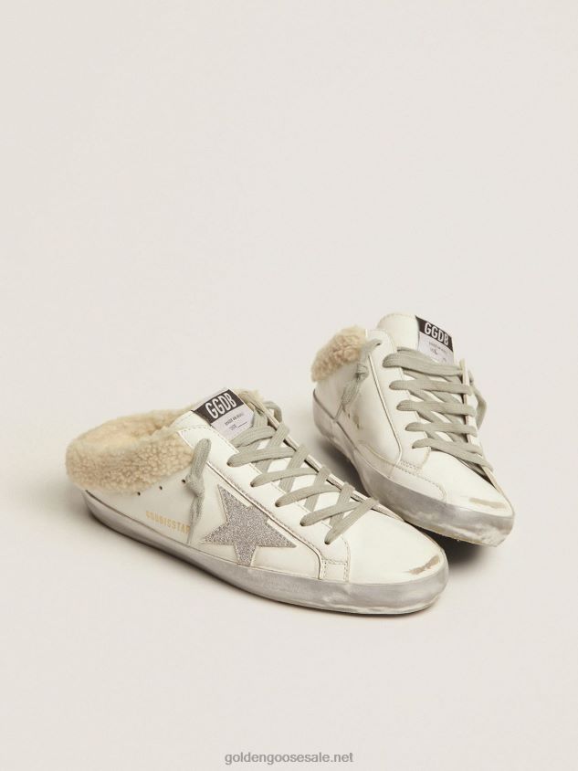 Super-Star Sabots in white leather with shearling lining FN20N96 Women Golden Goose