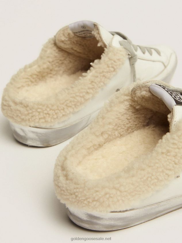 Super-Star Sabots in white leather with shearling lining FN20N96 Women Golden Goose