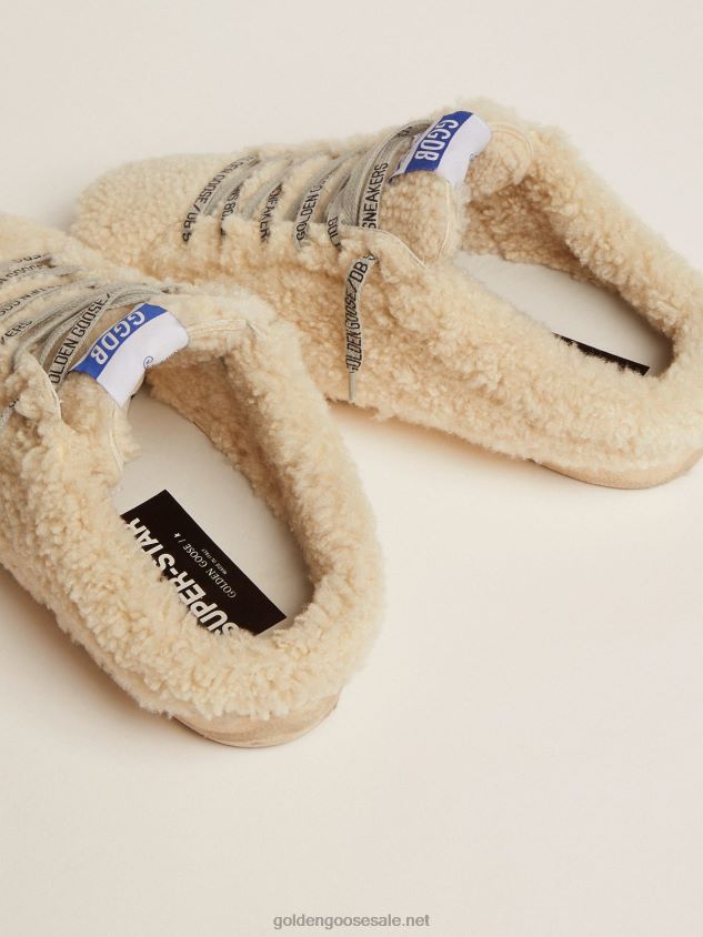 Super-Star Sabots in white shearling with glitter star FN20N67 Women Golden Goose