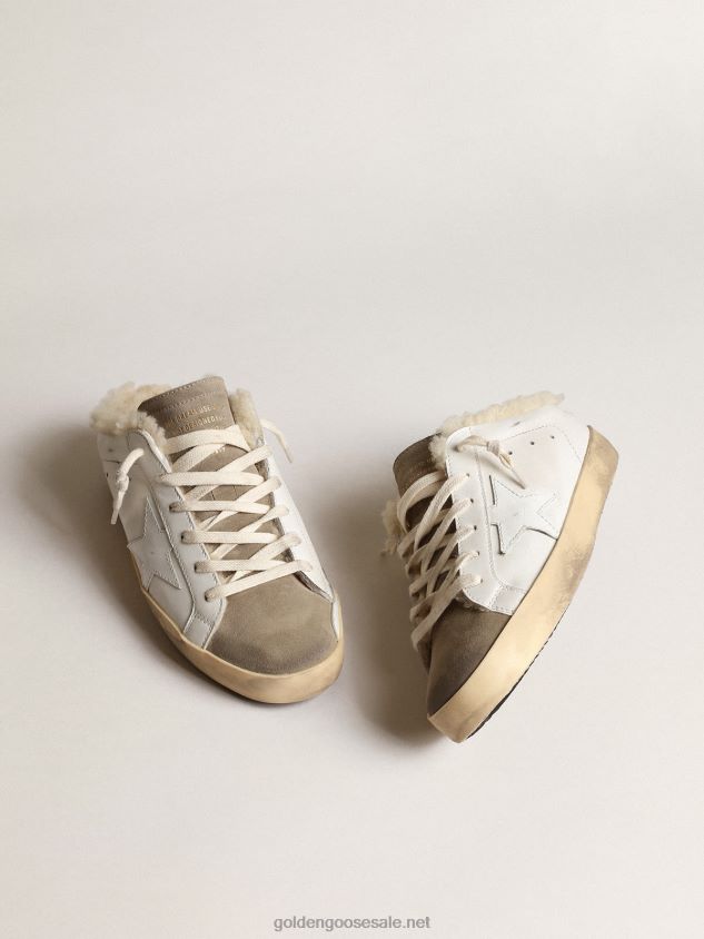 Super-Star Sabots with white leather star and shearling lining FN20N238 Women Golden Goose