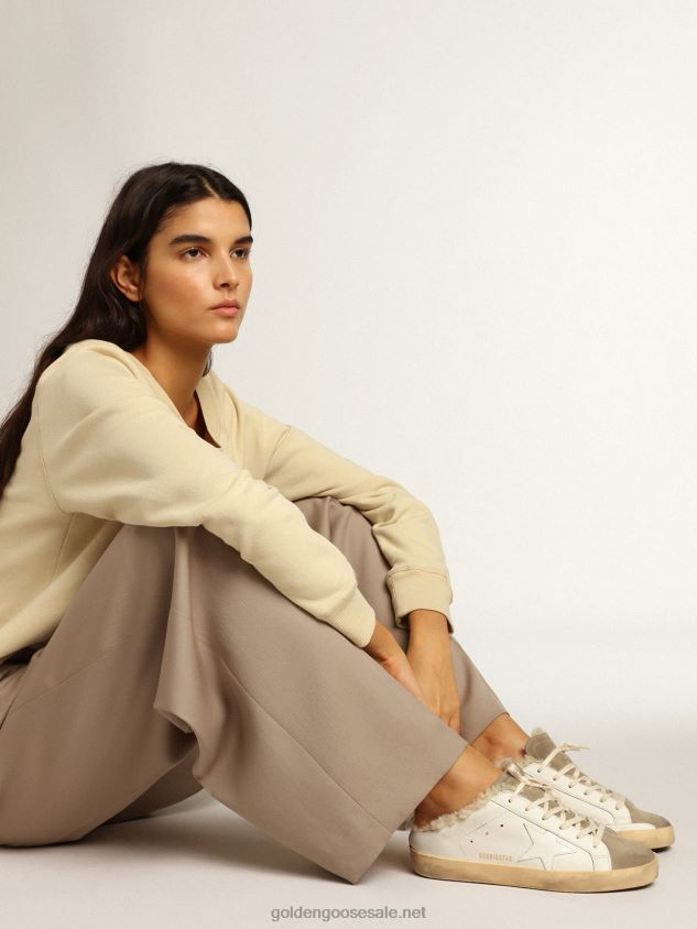 Super-Star Sabots with white leather star and shearling lining FN20N238 Women Golden Goose