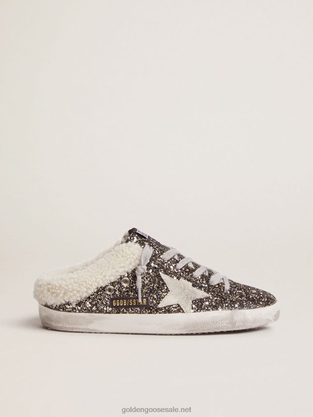Super-Star sabot-style sneakers with glitter and shearling lining FN20N102 Women Golden Goose