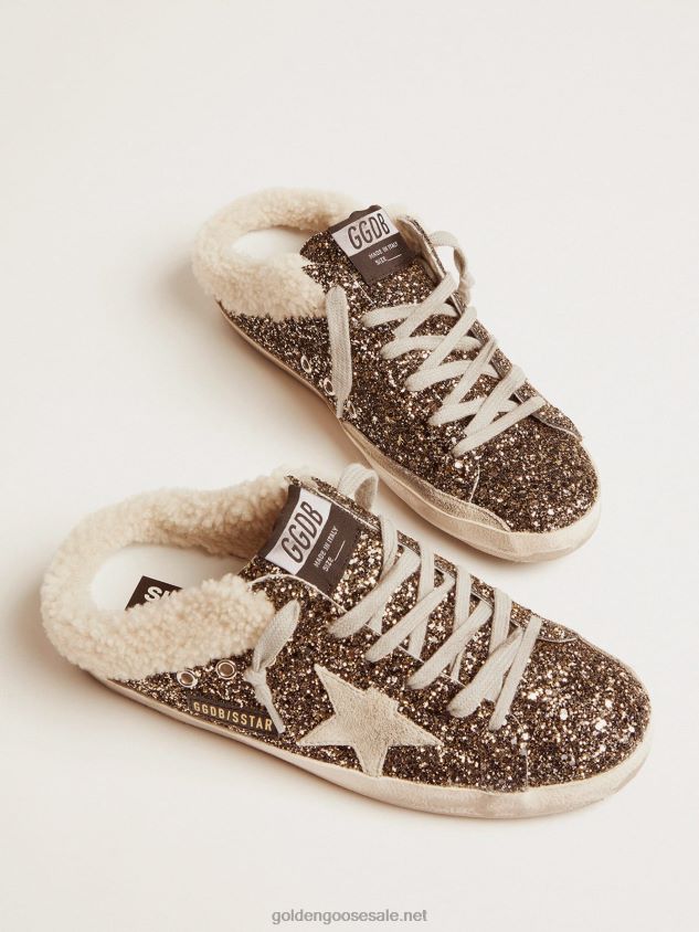 Super-Star sabot-style sneakers with glitter and shearling lining FN20N102 Women Golden Goose