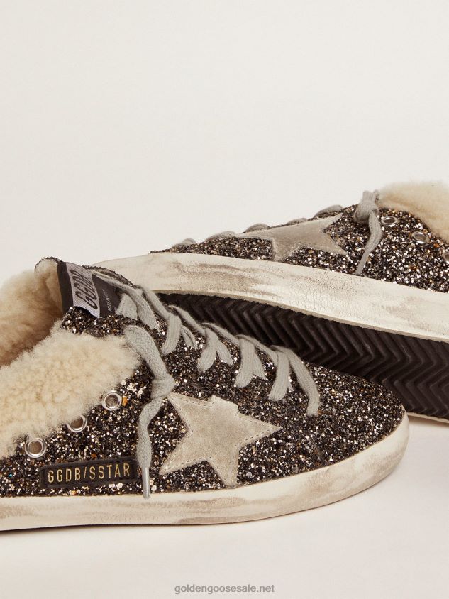 Super-Star sabot-style sneakers with glitter and shearling lining FN20N102 Women Golden Goose