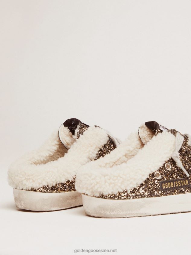 Super-Star sabot-style sneakers with glitter and shearling lining FN20N102 Women Golden Goose