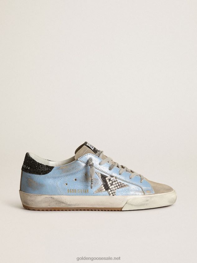 Light blue Super-Star with a gray star and glitter heel tab FN20N230 Women Golden Goose