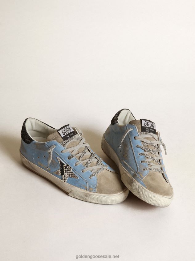 Light blue Super-Star with a gray star and glitter heel tab FN20N230 Women Golden Goose