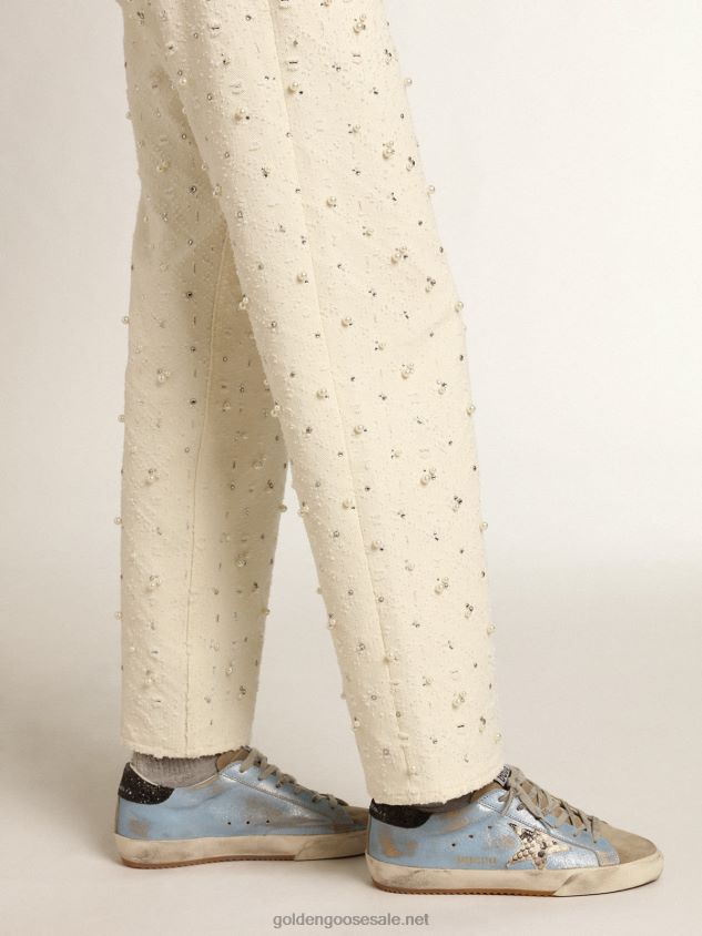 Light blue Super-Star with a gray star and glitter heel tab FN20N230 Women Golden Goose