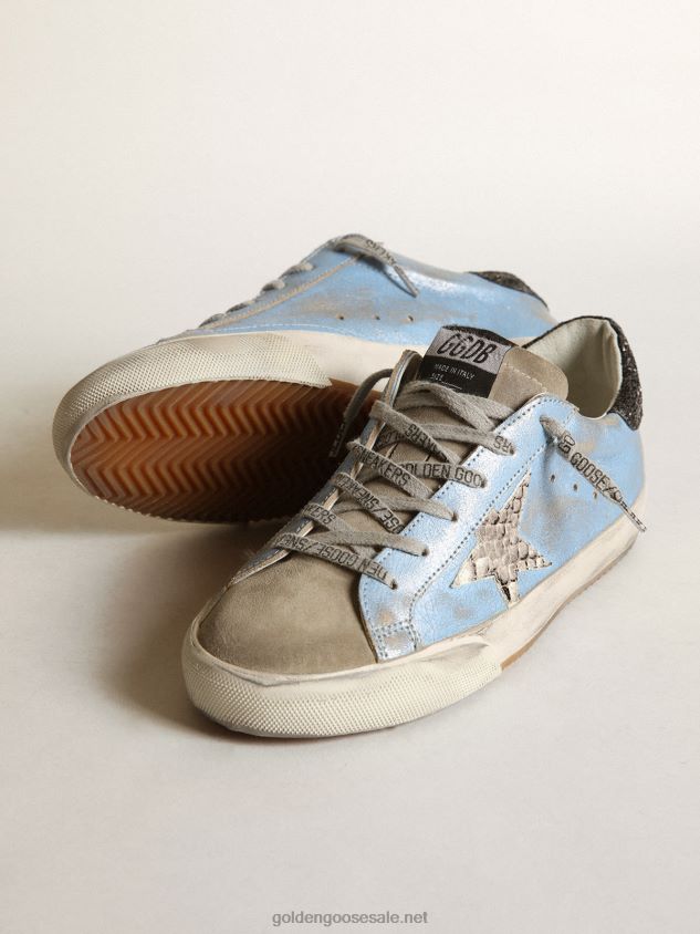 Light blue Super-Star with a gray star and glitter heel tab FN20N230 Women Golden Goose