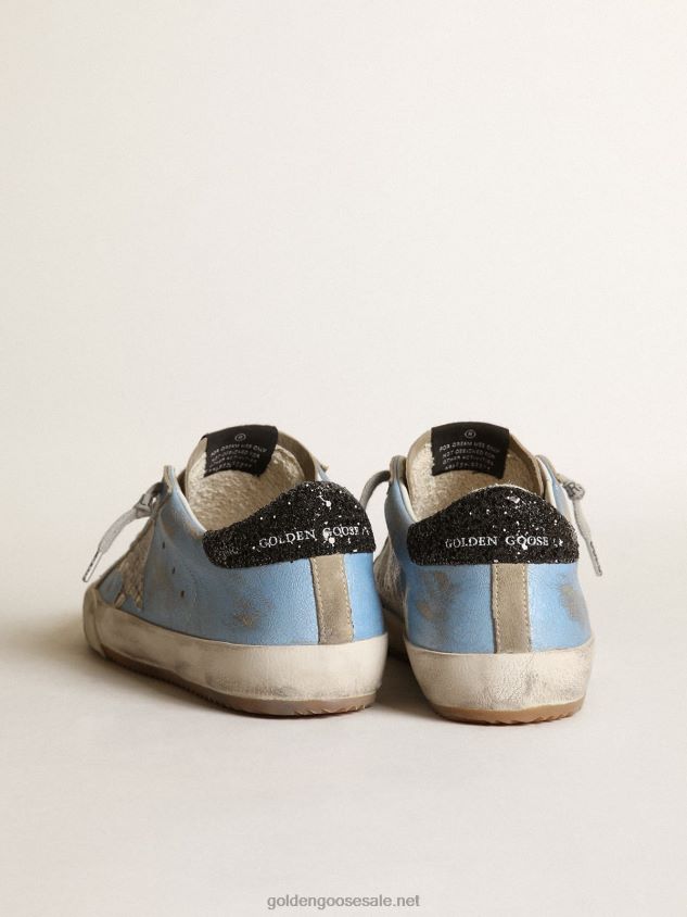 Light blue Super-Star with a gray star and glitter heel tab FN20N230 Women Golden Goose