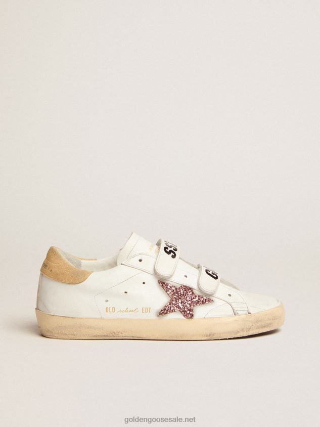 Old School sneakers with pink glitter star and sand-colored suede heel tab FN20N278 Women Golden Goose