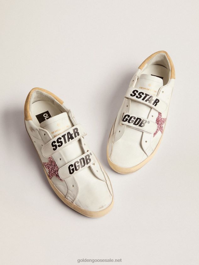 Old School sneakers with pink glitter star and sand-colored suede heel tab FN20N278 Women Golden Goose