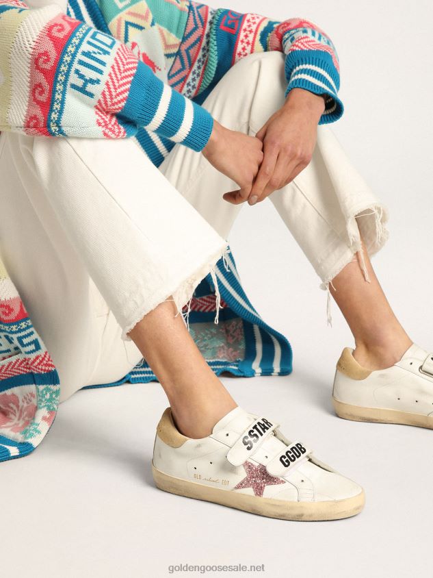 Old School sneakers with pink glitter star and sand-colored suede heel tab FN20N278 Women Golden Goose