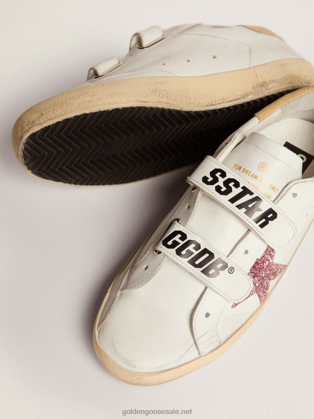 Old School sneakers with pink glitter star and sand-colored suede heel tab FN20N278 Women Golden Goose