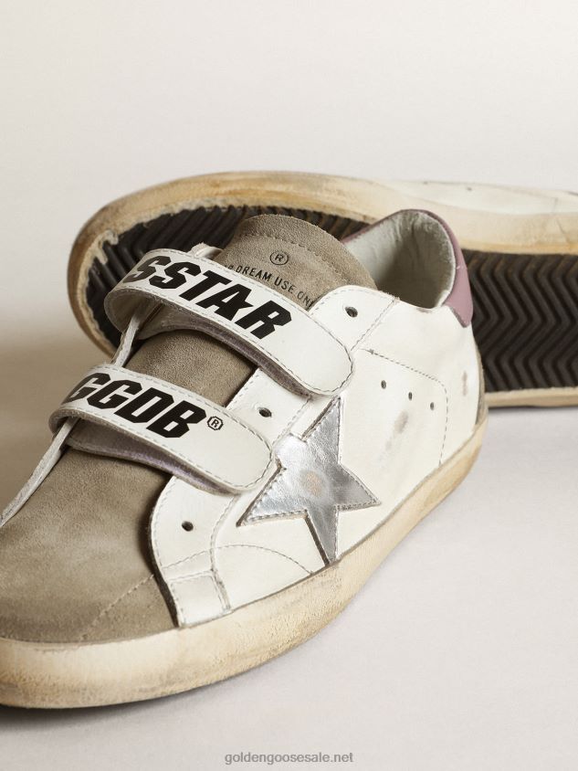 Old School sneakers with silver laminated leather star and dove-gray suede inserts FN20N266 Women Golden Goose