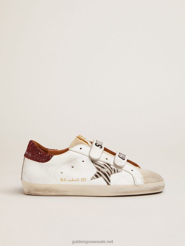 Old School sneakers with zebra-print pony skin star and red glitter heel tab FN20N30 Women Golden Goose