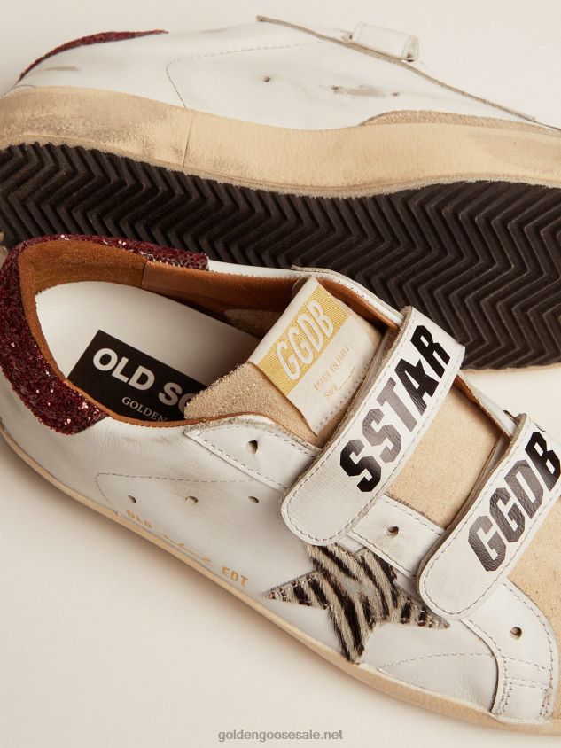 Old School sneakers with zebra-print pony skin star and red glitter heel tab FN20N30 Women Golden Goose
