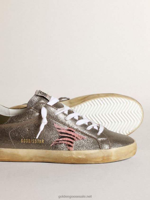 Super-Star LTD in gray laminated suede with a pony skin star FN20N244 Women Golden Goose